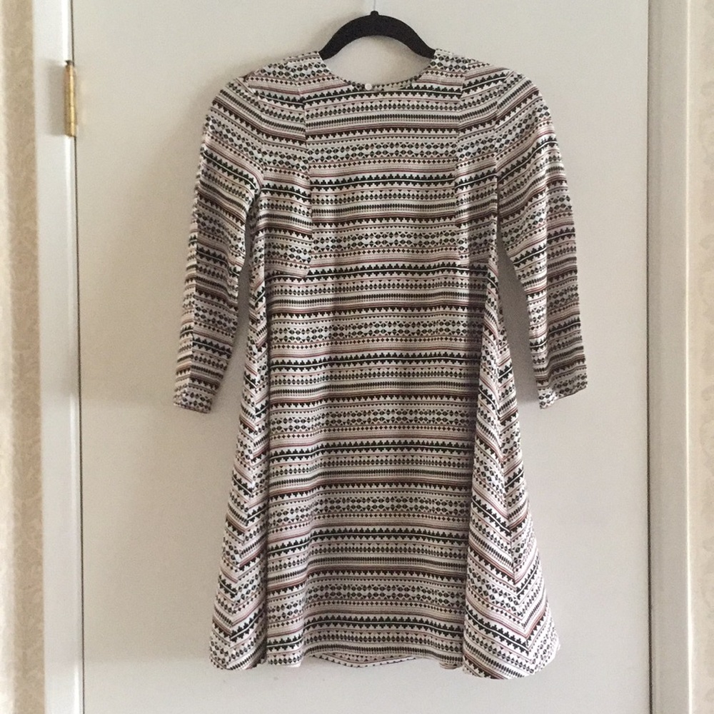 H&M•Tribal Print 3/4 Sleeve Trapeze Swing Dress